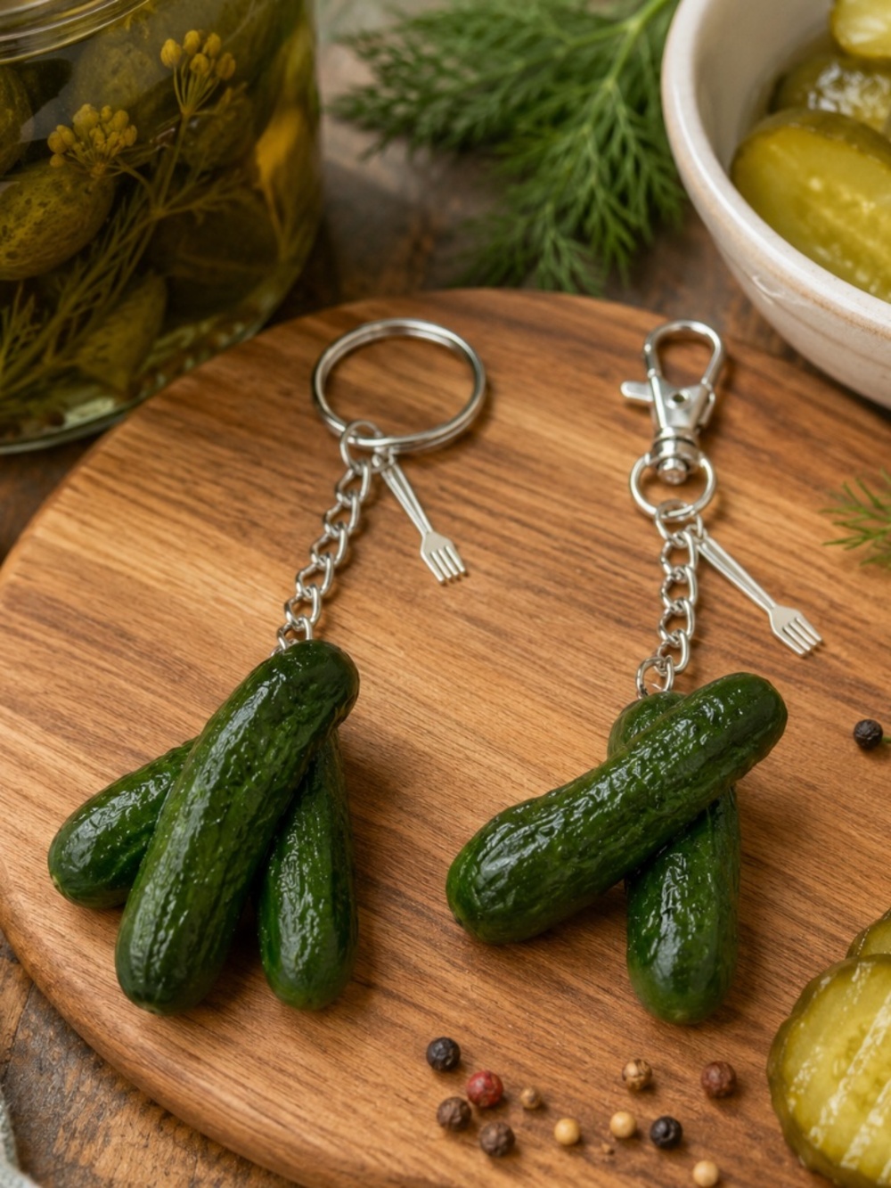 Pickle Keychain or Bag Clip | Handmade Realistic Dill Pickles Accessory